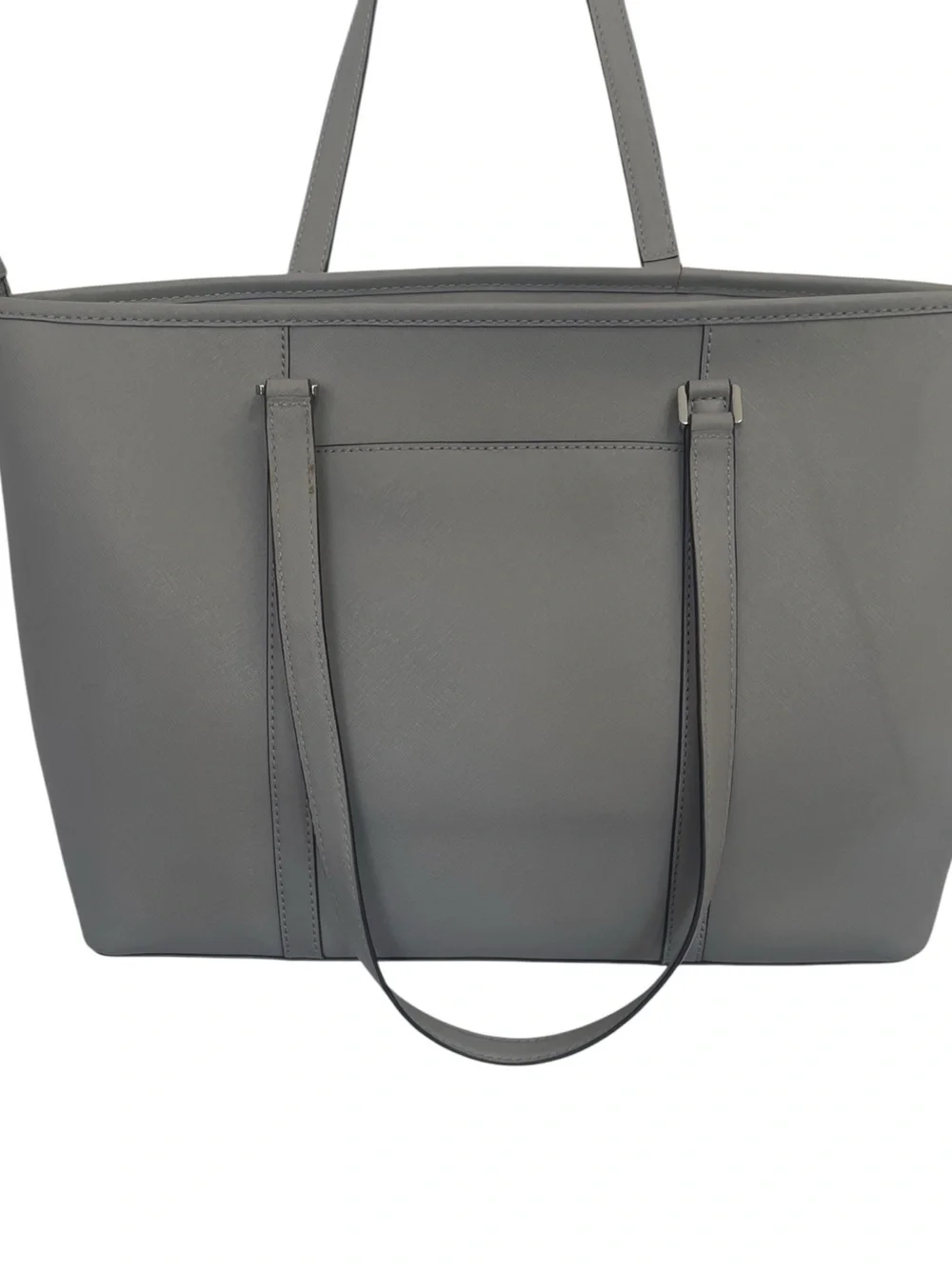 Michael Kors Gray Saffiano Leather Zip Top Tote Shoulder Bag Silver Hardware